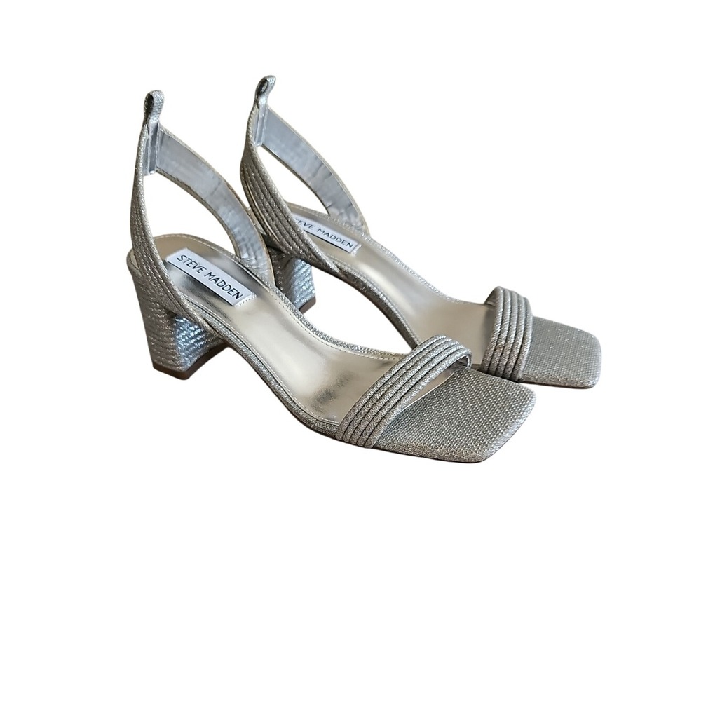 Steve Madden Metallic Silver Slingback Block Heels Size 8